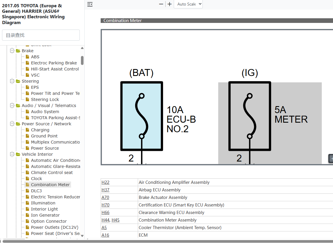 Toyota Harrier ASU60 ASU65 Combination Meter Wiring Diagram