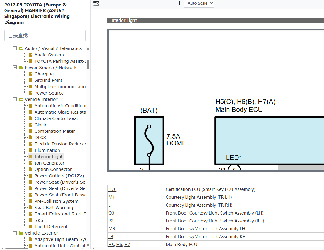 Toyota Harrier ASU60 ASU65 Interior Light Wiring Diagram 