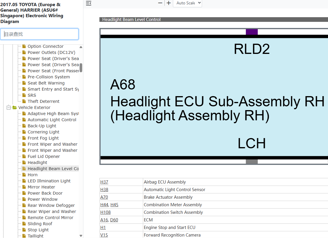 Toyota Harrier ASU60 ASU65 Headlight Level Control Wiring Diagram 
