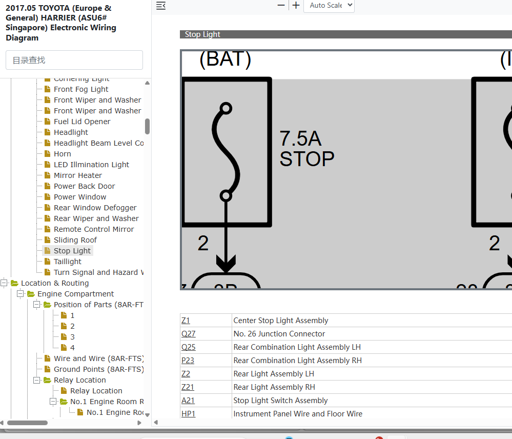 Toyota Harrier ASU60 ASU65 Stop Light Wiring Diagram